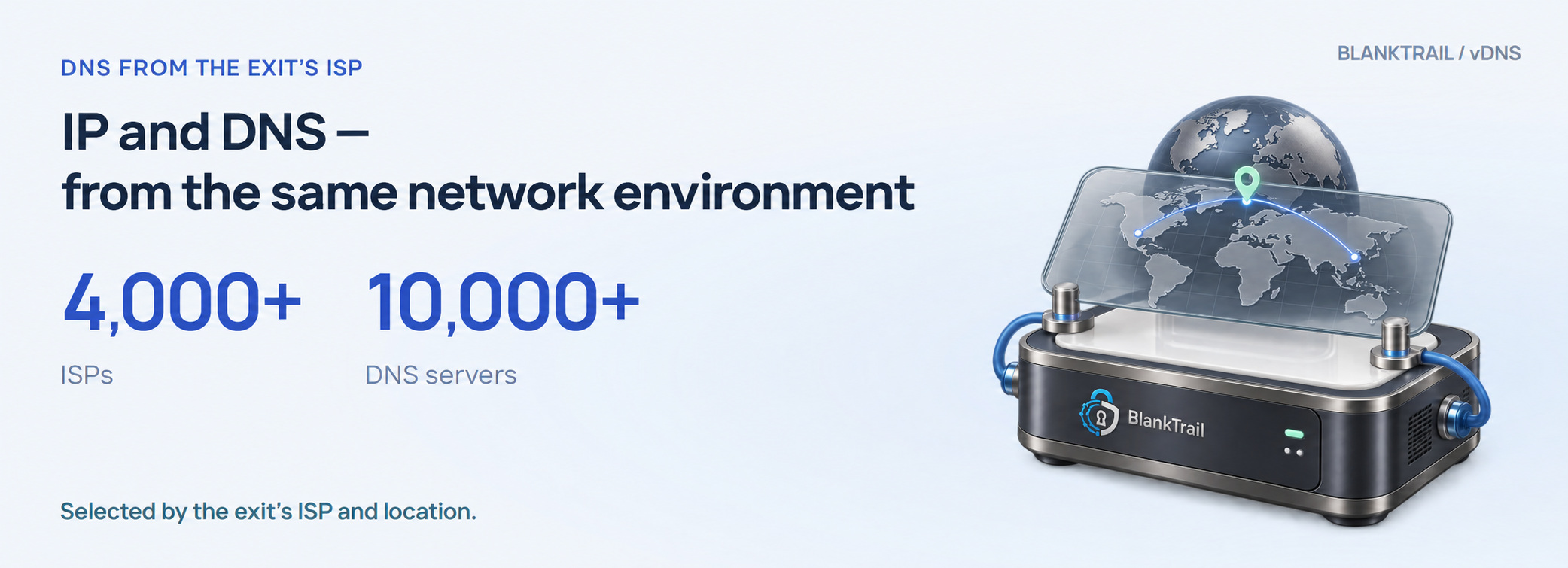 vDNS: over 4,000 ISPs and 10,000 DNS servers; selection based on the exit’s ISP and location.